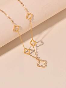 1pc Fashionable Hollow Out Lucky Clover With Cubic Zirconia Inlay Pendant Necklace For Women, Holiday Gift Valentines,Mom,Mother,Mother's Day,Gift