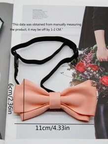 1pc Handmade Double Layer Polyester Pastel Pink Bow Tie With Elastic Black Strap For Women, College Style - Multicolor - View 2