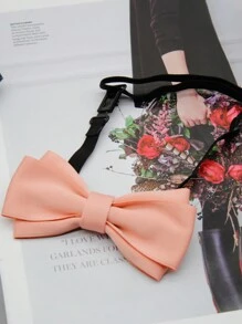 1pc Handmade Double Layer Polyester Pastel Pink Bow Tie With Elastic Black Strap For Women, College Style - Multicolor - View 4