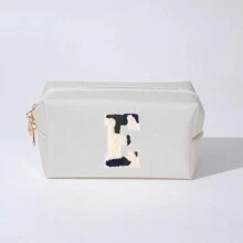 Phong cách Đơn giản In hoa bò Thêu Chữ Túi trang điểm Không thấm nước Túi mỹ phẩm Du lịch Có thể mang đi Lưu trữ Nhỏ bé Túi vệ sinh Lá thư In ấn Túi trang điểm Ngày lễ tình nhân Qủa tặng chất liệu da PU - Màu be - Xem 19