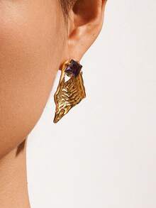 1 Pair Of Fashionable Pleated Titanium Steel Plated 18K Gold Women's Artificial  Earrings Suitable For Women's Parties, Gatherings, Daily Occasions, And The Best Gift For Mothers And Girlfriends - Multicolor - View 2