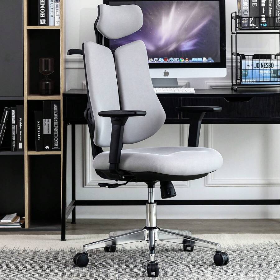 DYHOME Office Chair Ergonomic With Coat Hanger, Double Backrest, Mesh Office Chair With Adjustable Headrest, 3D Adjustable Armrest And Lumbar Support (Grey) - Xám - Xem 1