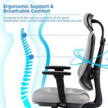 DYHOME Office Chair Ergonomic With Coat Hanger, Double Backrest, Mesh Office Chair With Adjustable Headrest, 3D Adjustable Armrest And Lumbar Support (Grey) - 灰色 - 查看 5
