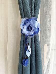 1pc Gradient Color Artificial Flower Curtain Tie, Boho Home Decor, Valentine's Bedroom Decoration, Curtain Decoration - Blue - View 2