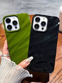 黑綠色漣漪矽膠大孔手機殼,適用於15 14 13 12 11 Pro Max,全包式防摔簡約矽膠保護套配件 - 墨綠色 - 查看 6