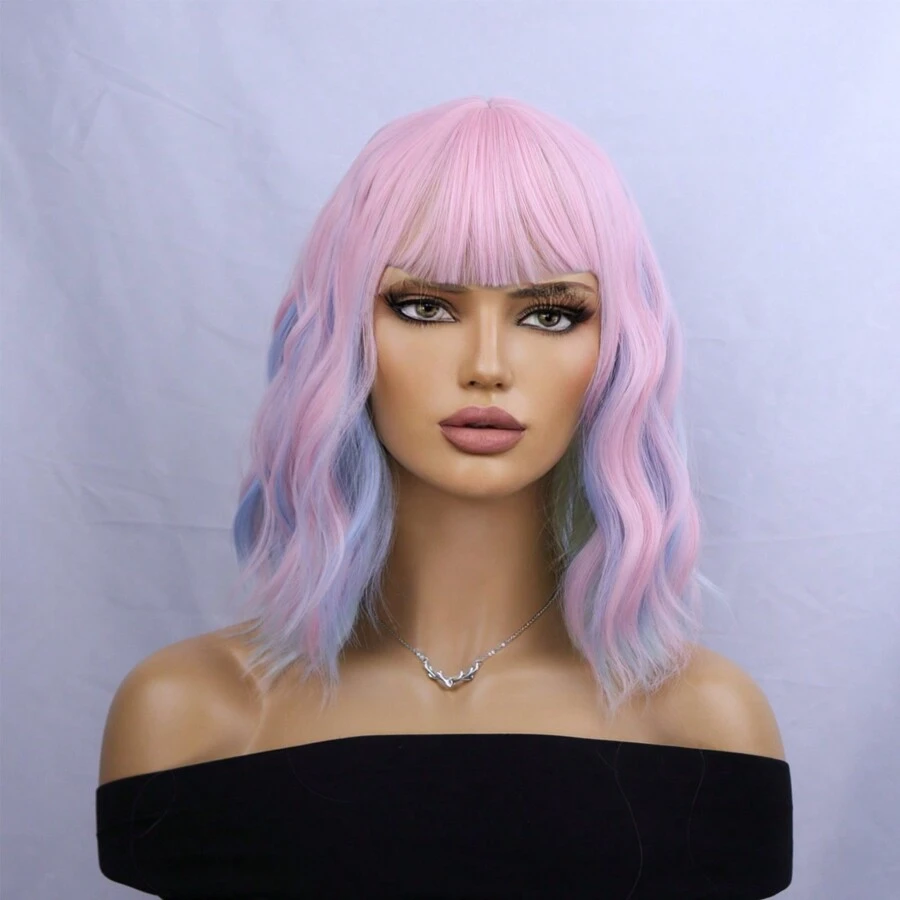 Cầu vồng Tóc giả Đối với phụ nữ Nhiều màu Tóc giả Ngắn Đầy màu sắc Quăn Dợn sóng Tóc giả Tóc mái - Nhiều màu - Xem 1