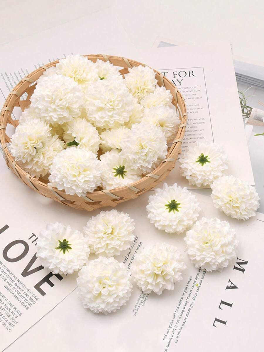 10pcs/20pcs Artificial Milky White Chrysanthemum Flower Heads,Fall Decor,Autumn
