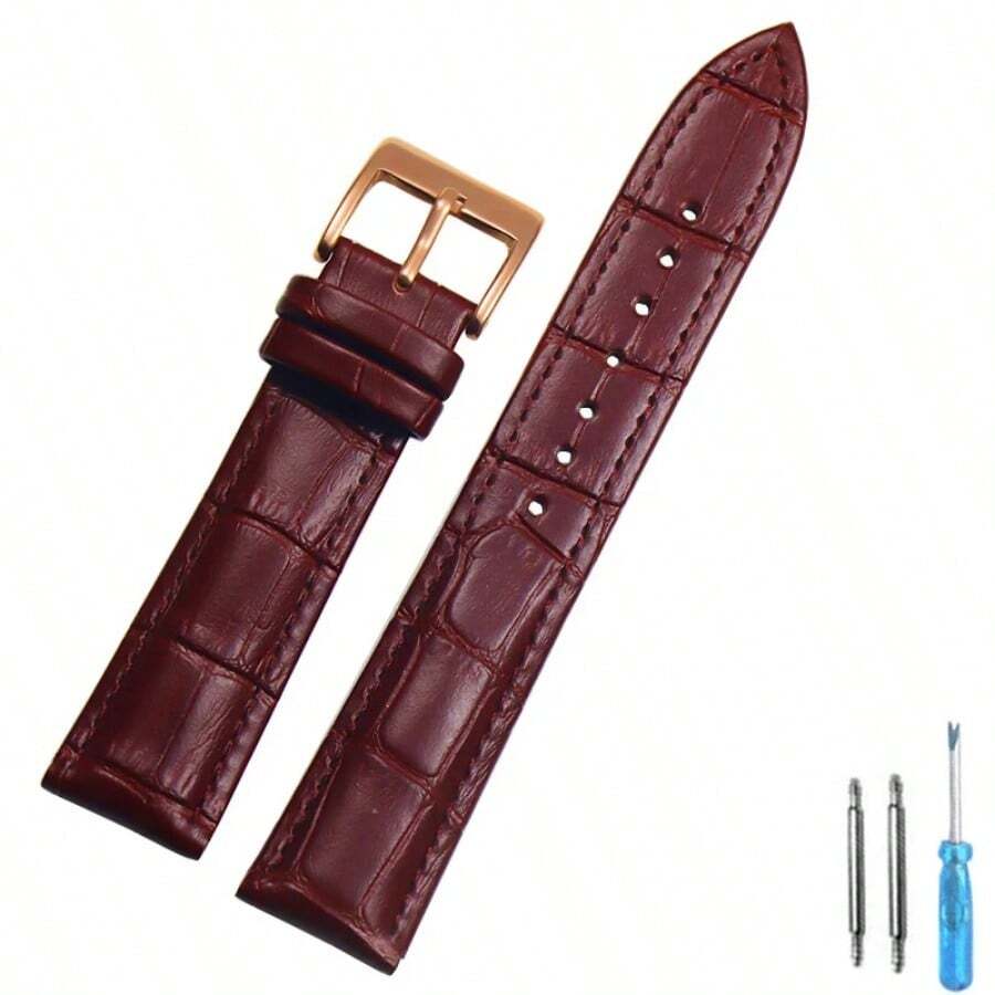 Calf Leather Watch Band For Men And Women, 16mm, 18mm, 20mm, 22mm, Watch Accessories, Solid Buckle, Black And Brown As A Gift For Students Returning To School - Brown - View 1