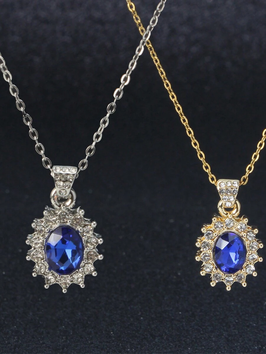 1 件全水钻吊坠项链男女士时尚珠宝 - 金色 - 查看 1