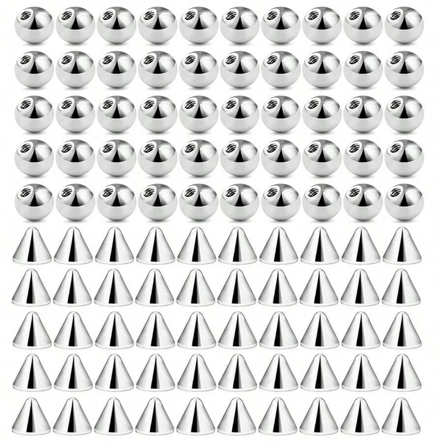 100 Piezas Bolas De Repuesto De 16g 3mm, Picos, Accesorios De Perforación De Barra De Labret De Barbell, Joyería De Acero Inoxidable Para El Cuerpo De Bricolaje De 16g - Plateado - Ver 1