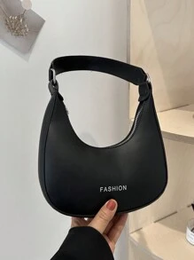 1 时尚宽肩带新月腋下包，简约单肩包 - 黑色 - 查看 7