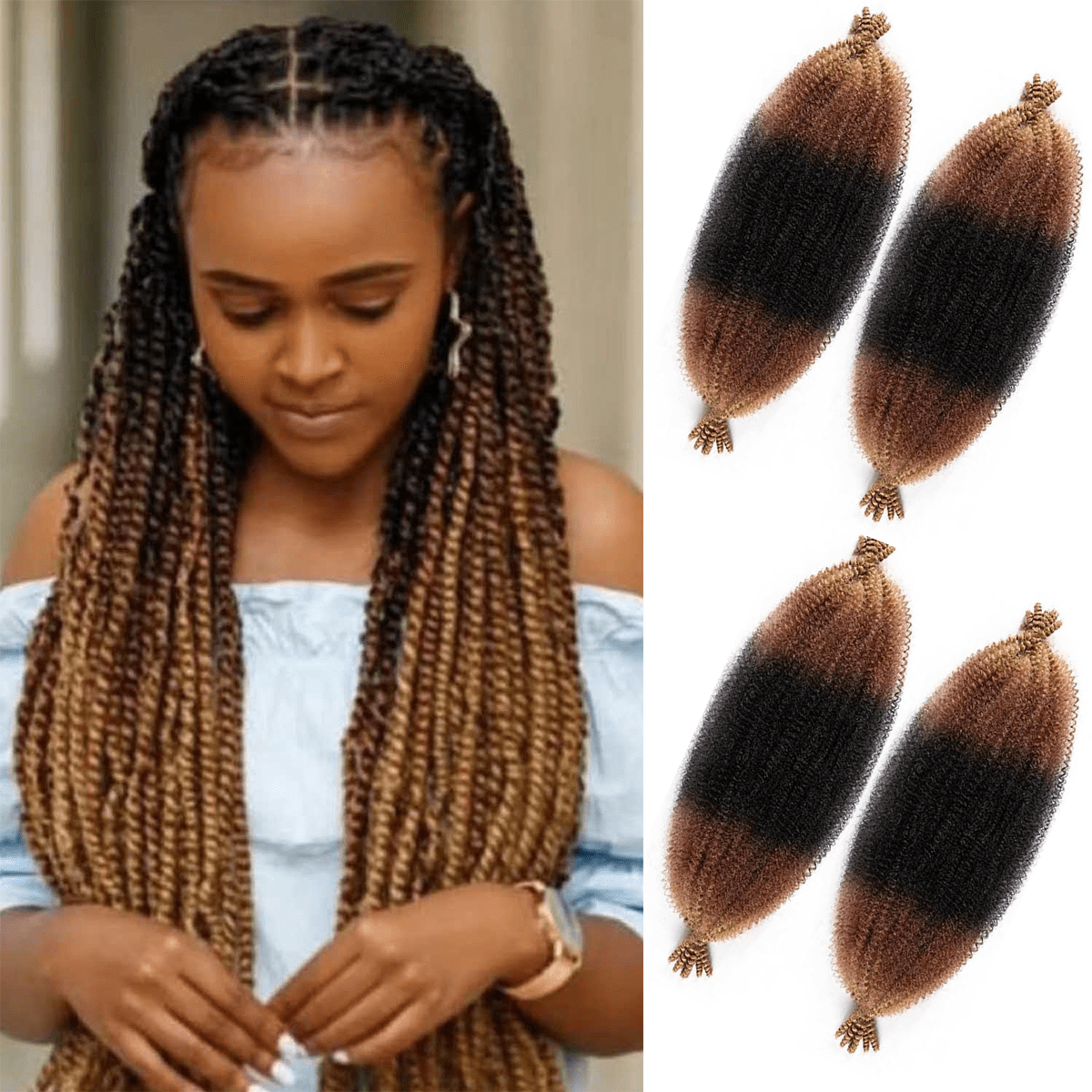 Ombre Brown Yellow Spring Afro Twist Crochet Hair 24 Inch Kinky Twist