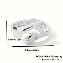 1pc Adjustable Hug Hands Ring With Opening - Silver - View 5