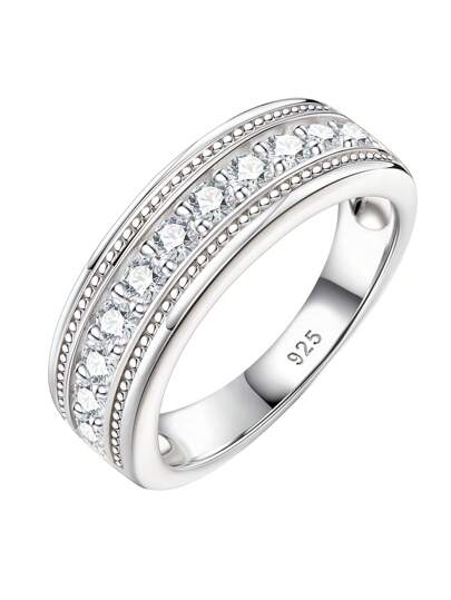 AIHUASI 1pc Attractive 925 Sterling Silver Rings For Men Wedding Jewelry Valentines Gifts Round Cut 5A Cubic Zirconia Decor Engagement Ring Fine Jewelry