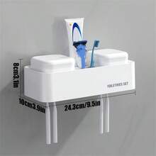 Luxury Toothbrush Cup Holder Set, Removable, No Drilling, Storage Rack, Bathroom - White Toothbrush Rack [2 Mouthwash Cups] - View 3