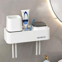 Luxury Toothbrush Cup Holder Set, Removable, No Drilling, Storage Rack, Bathroom - White Toothbrush Rack [2 Mouthwash Cups] - View 6