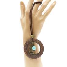 1pc Handmade Vintage Moon & Leaf Design Long Necklace, Suitable For Men & Women, Daily Wear, Festival Gift - Brown - View 3