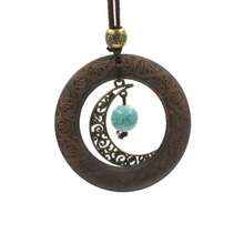 1pc Handmade Vintage Moon & Leaf Design Long Necklace, Suitable For Men & Women, Daily Wear, Festival Gift - Brown - View 2