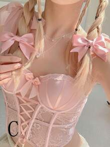 2 件甜美奶油白色蝴蝶结发夹，带丝带，刘海发夹，双马尾辫，公主边发饰，适合小女孩可爱，发夹 - 彩色 - 查看 7