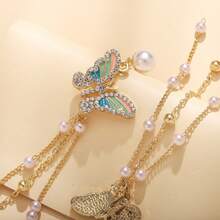 鑽石珍珠蝴蝶耳環流蘇鏈閃爍流蘇鏈蝴蝶耳釘派對舞蹈婚禮 - 彩色 - 查看 7