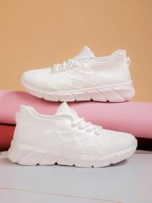 1 Pair Of Women's Lightweight Mesh Breathable Socks And Shoes, Versatile, Comfortable And Non Slip Sports Shoes, Suitable For Walking, Running, And Outdoor Sports - White - View 1