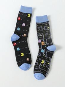 2pairs Men's Funny Cartoon Pattern Mid-Calf Length Fashion Socks Suitable For Daily Use, Fall