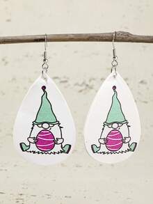 1對女性時尚休閒小矮人設計pu皮質耳環,是假期送給家人和朋友的理想禮物 - 彩色 - 查看 1