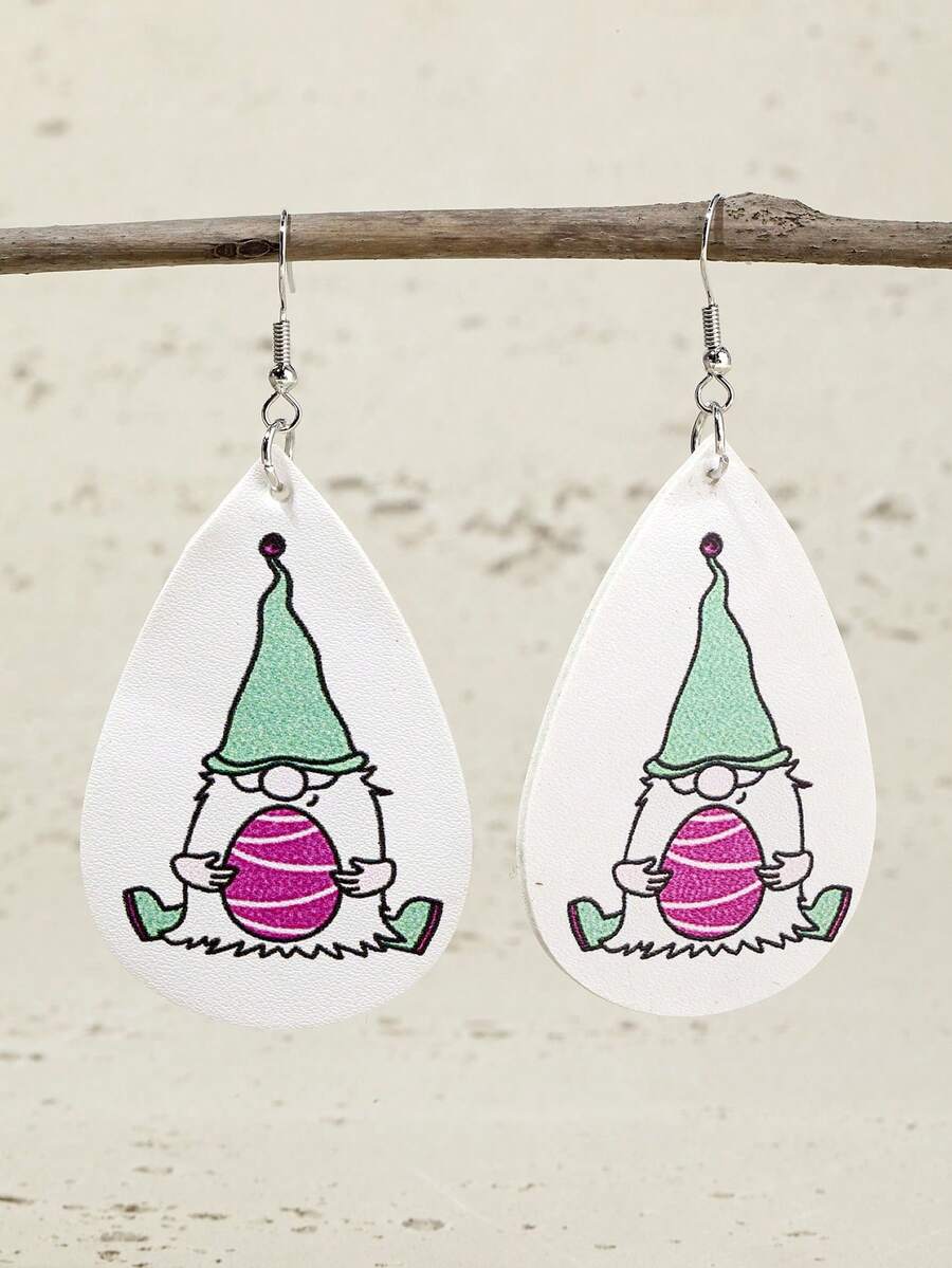 1對女性時尚休閒小矮人設計pu皮質耳環,是假期送給家人和朋友的理想禮物 - 彩色 - 查看 1