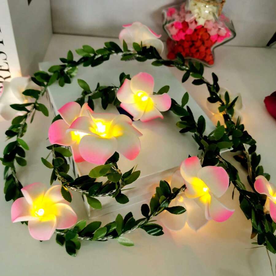 1入組59英寸10 Led弦燈,夏威夷泡沫人工玉蘭花花朵電池驅動的仙女星空燈,適用於婚禮沙灘派對