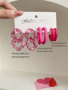 1套 3對經典創意混合設計帶扣細節的勾型耳環,多功能休閒c形圈耳環套裝 - 彩色 - 查看 18