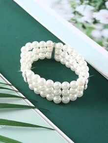 1pc Simple & Chic Geometric Arrow Chain Linked Alloy Ring & Bracelet & Faux Pearl Bracelet Set Suitable For Women Date & Party Wearing, As Sister Gift. - Multicolor - View 6