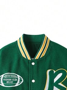Men's Patchwork Outdoor Baseball Jacket With Letter Print - Green - View 2