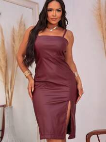 Vestido Couro Fique deslumbrante - Vinho - Visão 1