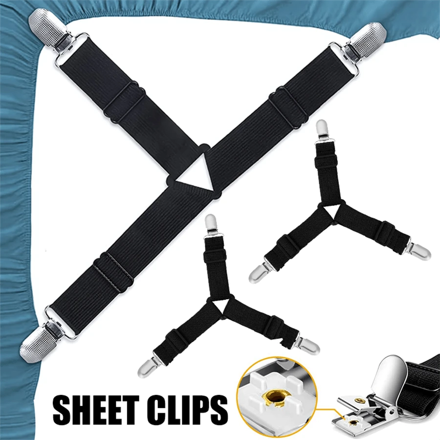 4pcs Adjustable Golden Bed Sheet Clips With Elastic Bands To Keep Sheets Tidy And Neat - Black - View 1