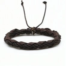 1pc Men's Simple Handmade Braided Leather Bracelet - Black - View 3