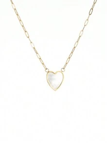 1個不鏽鋼珠寶,白貝殼桃心愛心墜子項鍊,女性簡單甜美鎖骨鏈 - 彩色 - 查看 6