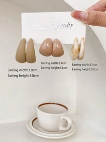 1套3對時尚幾何拼裝下垂耳環,經典c形耳環,百搭耳飾 - 彩色 - 查看 18