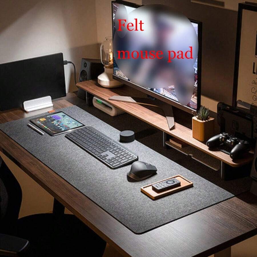 Light Grey Gaming Mouse Pad Computer Desk Mat Table Keyboard Wool Felt Laptop Desk Non-Slip Deskpad Mousepad Cushion 80*40 Cm