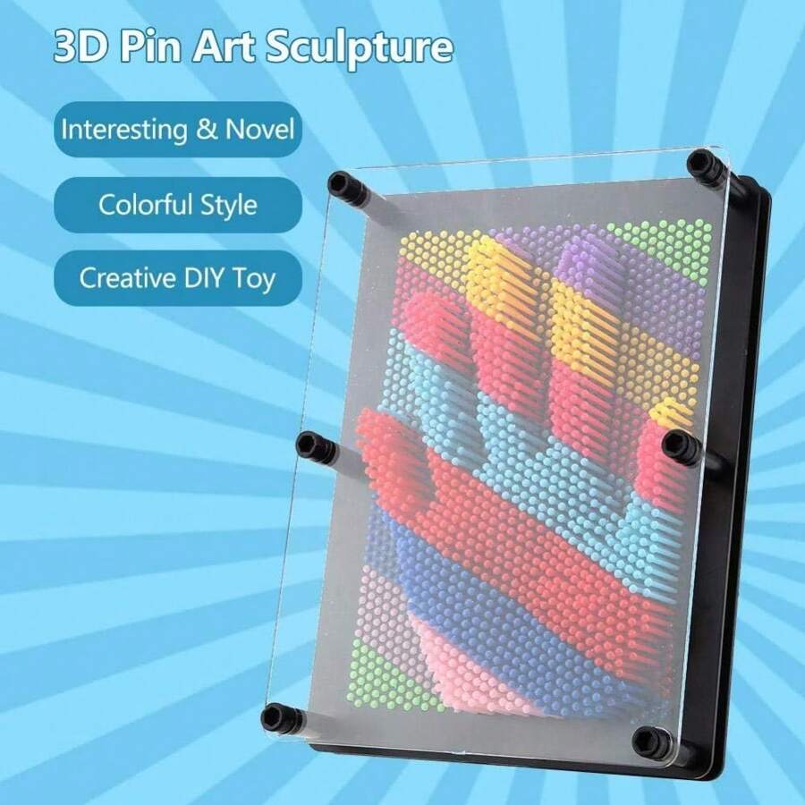 1pc Random Color 3D Needle Art Board, Colorful Plastic 3D Needle Sculpture, Suitable For Painting Handprints Or Facial Contour Art Decoration (Black Small Size) - Multicolor - View 1
