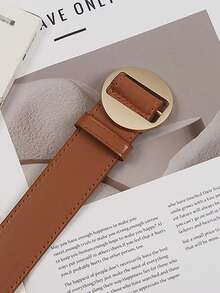 1條女士圓扣皮帶,無孔,復古簡約腰帶,適用於連衣裙、外套、西裝、毛衣和牛仔褲等衣服 - 棕色 - 查看 3