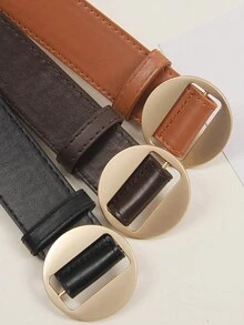 1條女士圓扣皮帶,無孔,復古簡約腰帶,適用於連衣裙、外套、西裝、毛衣和牛仔褲等衣服 - 棕色 - 查看 4