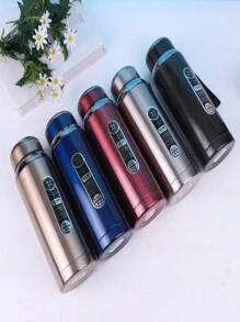 304 Stainless Steel , 1000ml  Water Bottle, Double Wall And Leak-Proof Lid, With Handle For Carrying - Silver - View 2