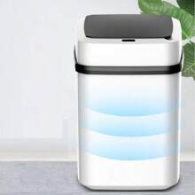 1pc White Intelligent Induction Plastic Kitchen & Bathroom Trash Bin Made Of Abs Material - White - View 1