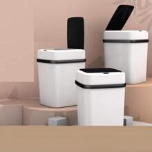 1pc White Intelligent Induction Plastic Kitchen & Bathroom Trash Bin Made Of Abs Material - White - View 6