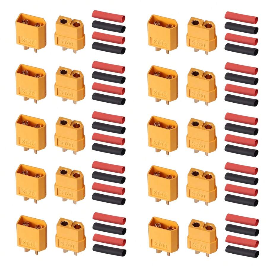 10對xt60 Xt-60插頭公母子彈連接器,附加熱縮管用於遙控鋰電池 - 橘色 - 查看 1