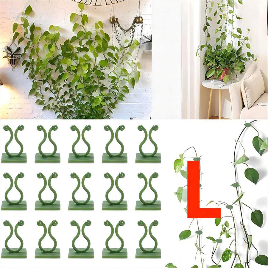 50 件 L 號藤蔓固定夾,隱形牆植物攀爬牆自黏掛鉤,植物支撐固定夾 - 綠色 - 查看 1
