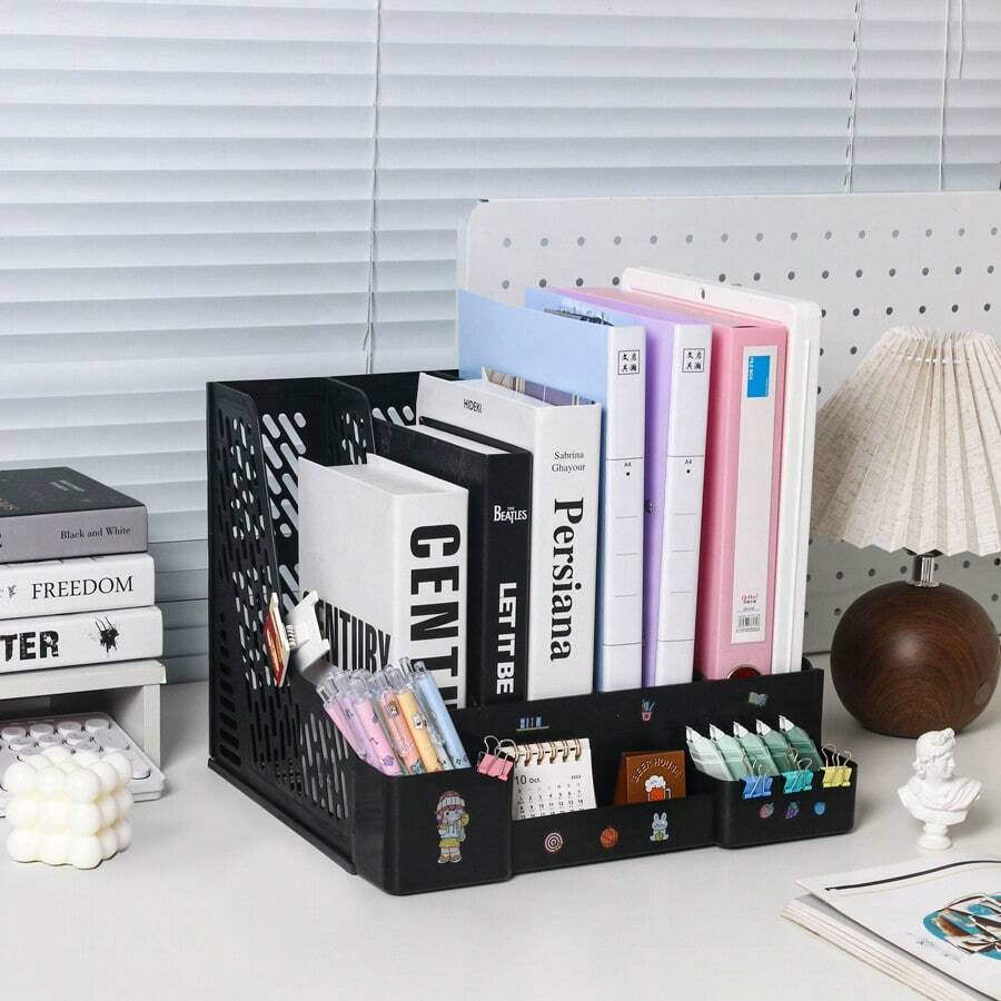 File Organizer Rack/File Holder/Storage Box/A4 File Frame/Folder Rack/Data Rack/Desktop Organizer/Document Rack/Workstation File Bar/Book Stand/Student File Basket/Classification Bar - Black - View 1