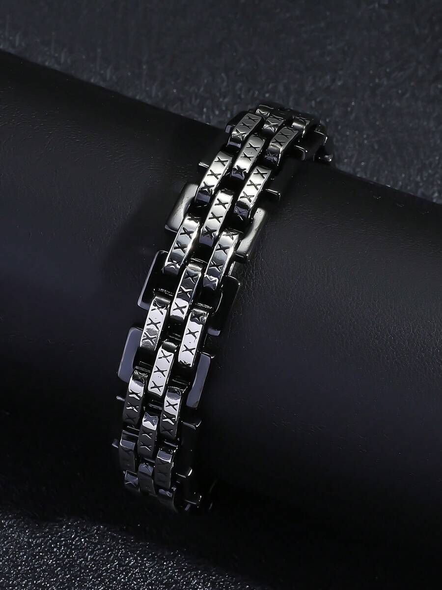 1pc Men's Stainless Steel Chain Watchband Thick & Fashionable Chain Bracelet Accessory - Multicolor - View 1