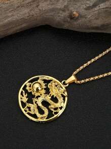 1 件復古時尚金色鏤空十二生肖龍吊墜項鍊適合男士日常佩戴 - 金色 - 查看 1