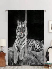 2pcs Tiger Printed Curtain,Refer To Bedroom Office Kitchen Living Room Study Home Decor - Multicolor - View 4